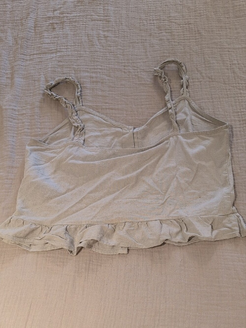 Button-Front Ruffle Hem Cami Tank - Cream - Picture 2 of 2